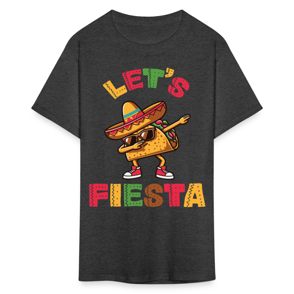 Sombrero-wearing Taco Cartoon Tee Let’s Fiesta Taco Dab T-shirt - heather black