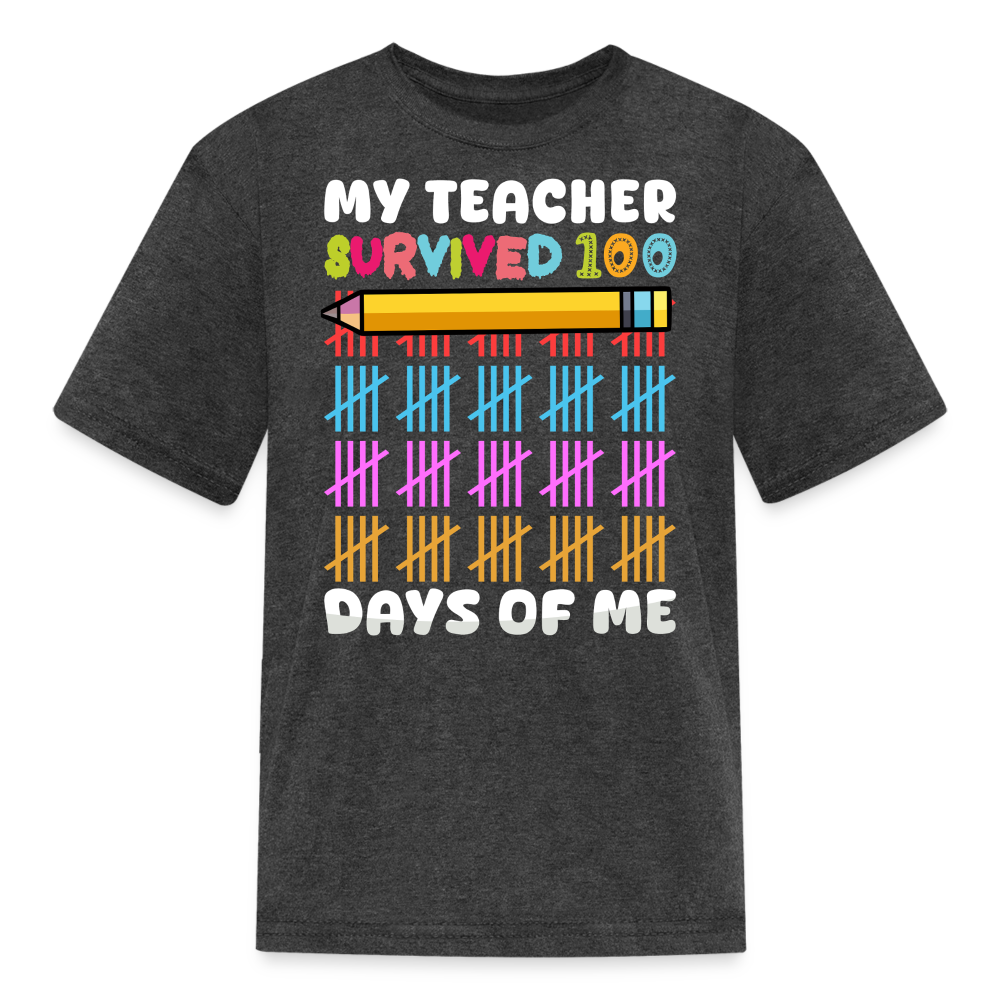 Teacher Survived 100 Days Of School Cute Kids Milestone T-shirt - heather black