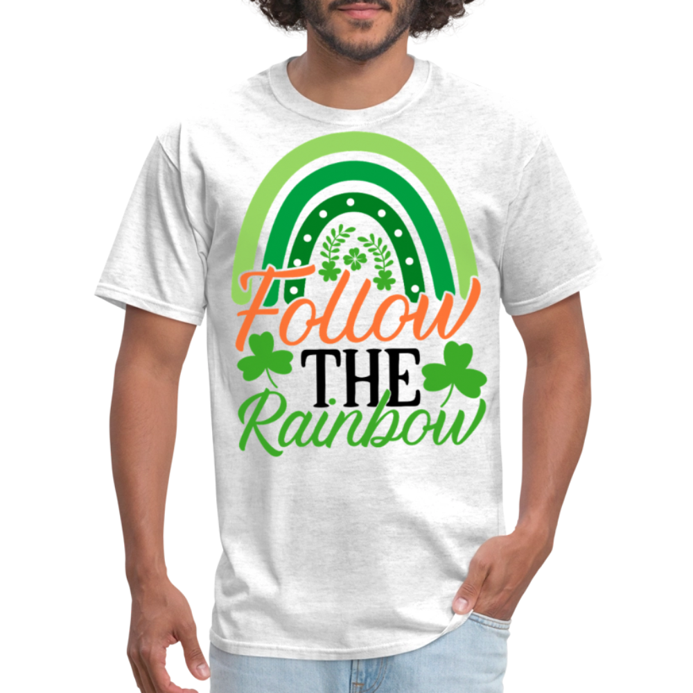Follow The Rainbow Irish Green shamrock T-shirt - light heather gray