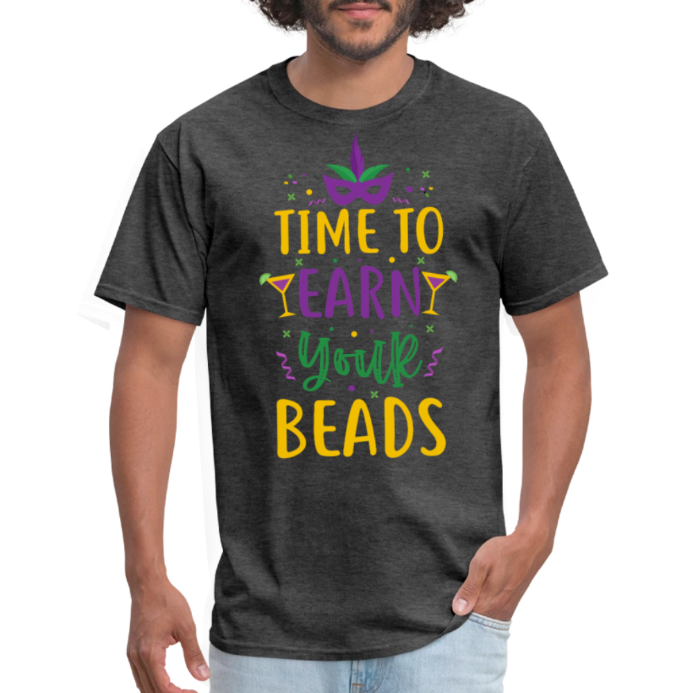 New Orleans Festival Shirt Time to Earn Your Beads Funny T-shirt - heather black