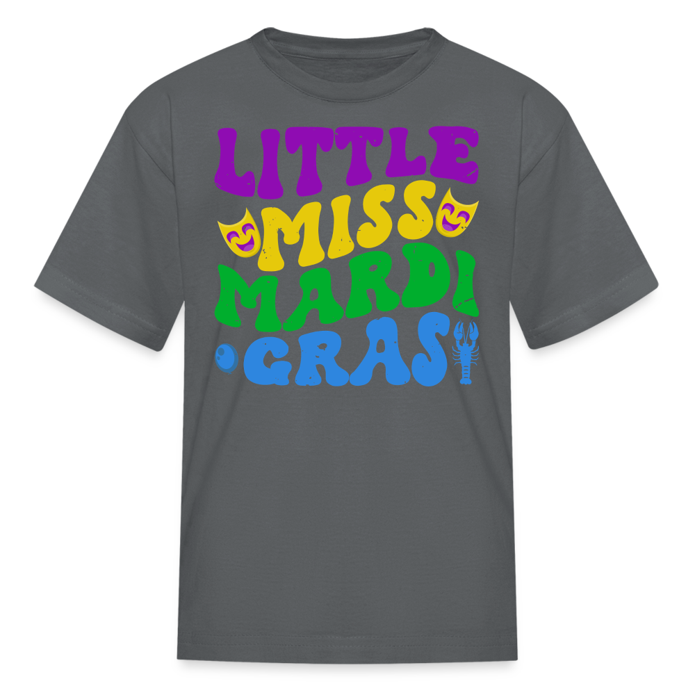 Carnival Celebration Tee Little Miss Mardi Gras T-shirt For Kids - charcoal