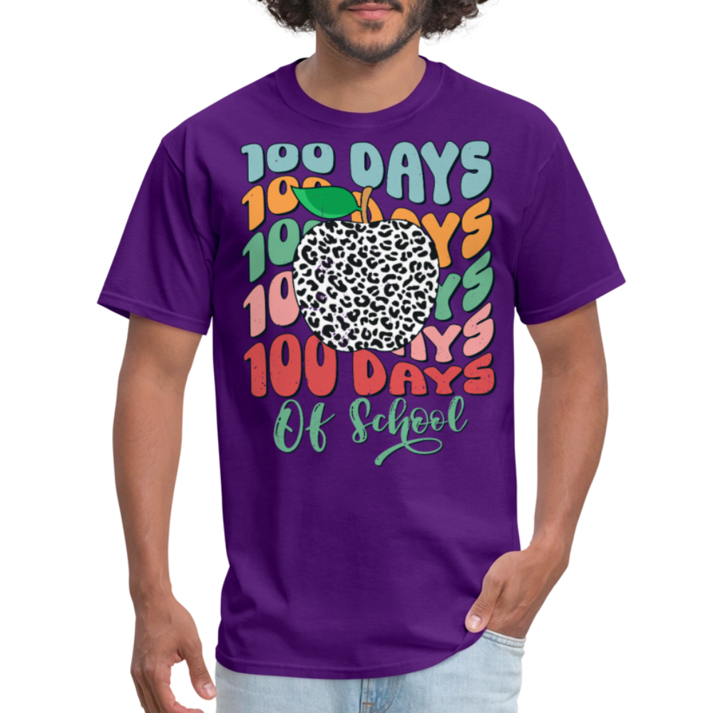 Leopard Print 100 Days of School Tee 100th-day Celebration T-shirt - purple