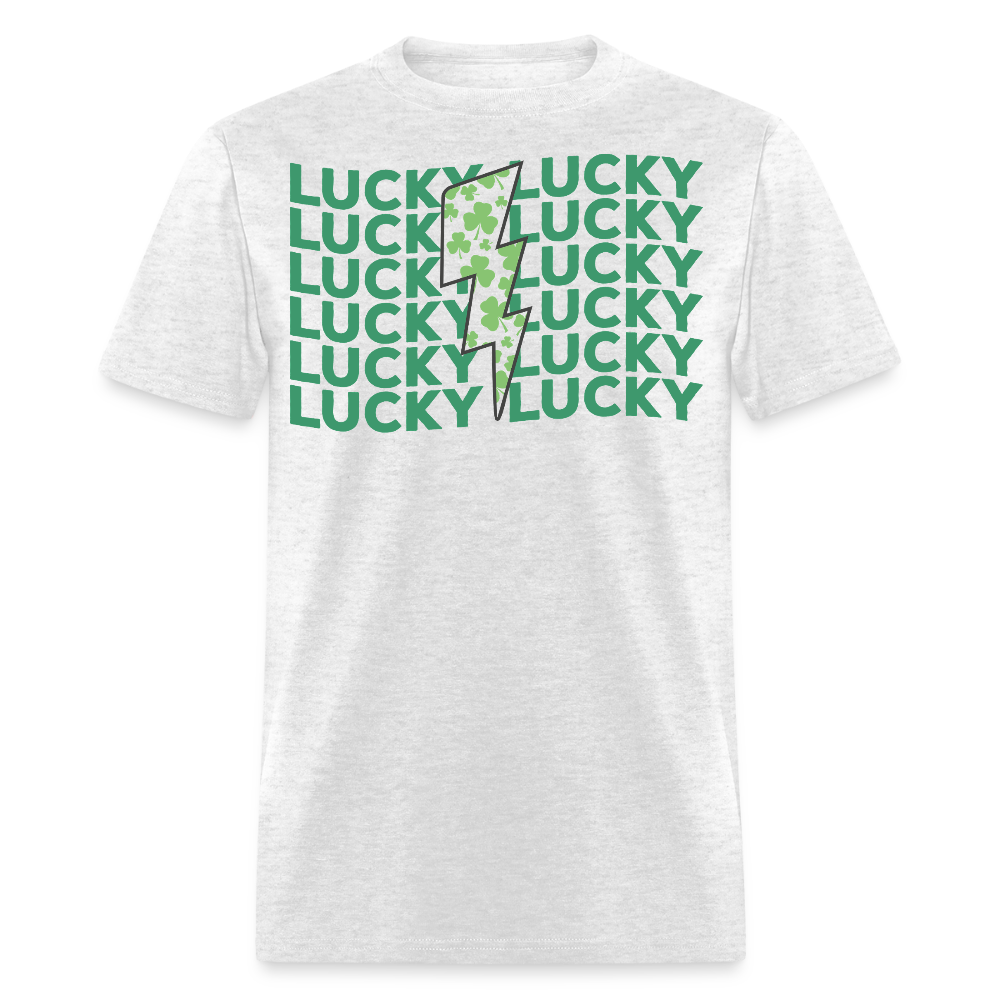 Green Shamrock Lightning Bolt Lucky T-shirt - light heather gray