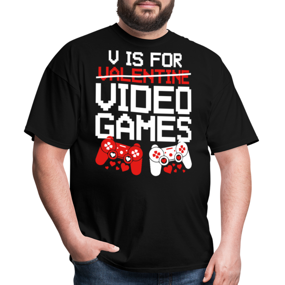 V Is For Video Games Funny Gamer Valentine's Gift - black