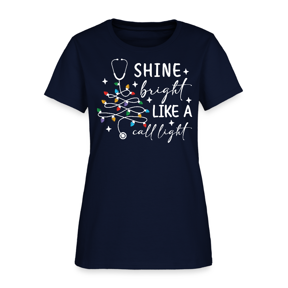 Shine Bright Like A Call Light Nurse Funny RN Christmas T-Shirt - navy