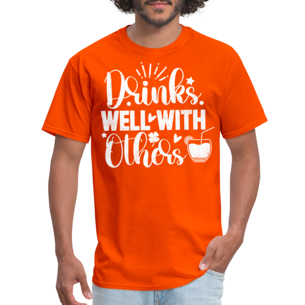 Drinks Well with Others Funny Beer T-Shirt for Party Lovers - orange