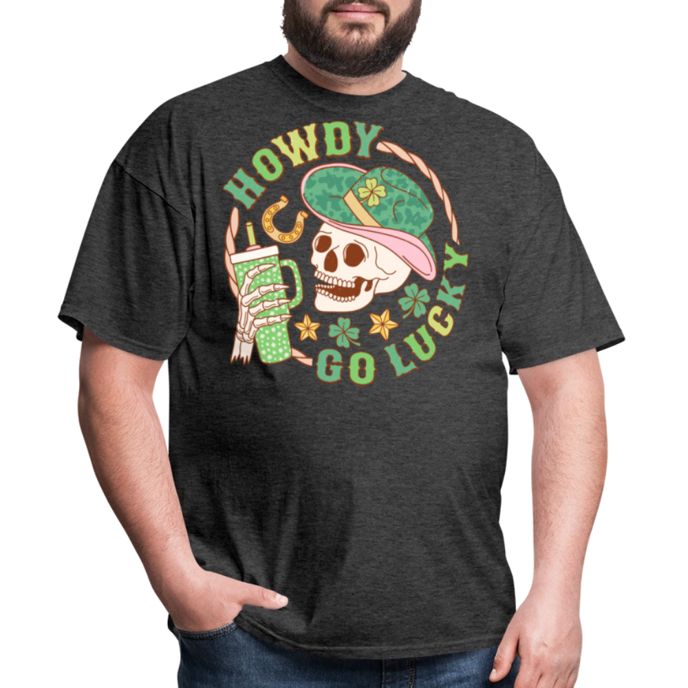 Lucky Cowgirl Skull Graphic Tee Western St Patrick’s Day T-shirt - heather black