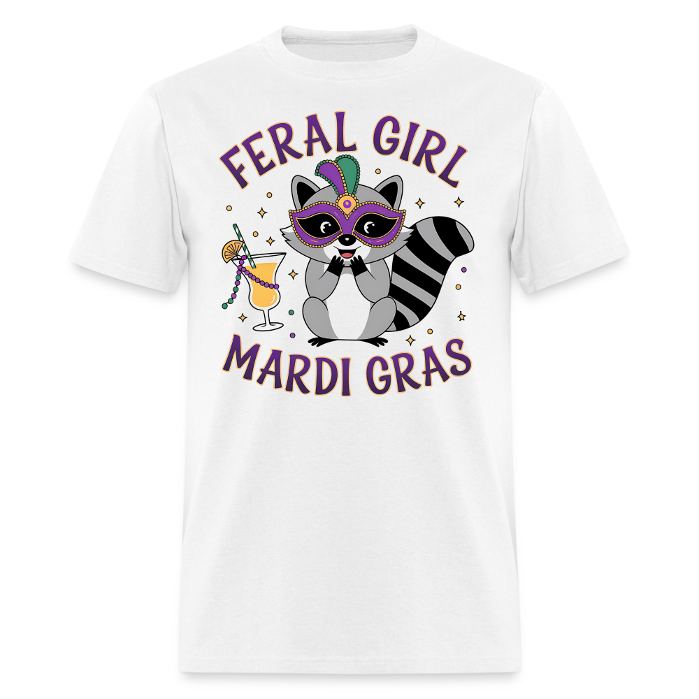 Feral Girl Mardi Gras Shirt Party Animal Raccoo T-shirt - white