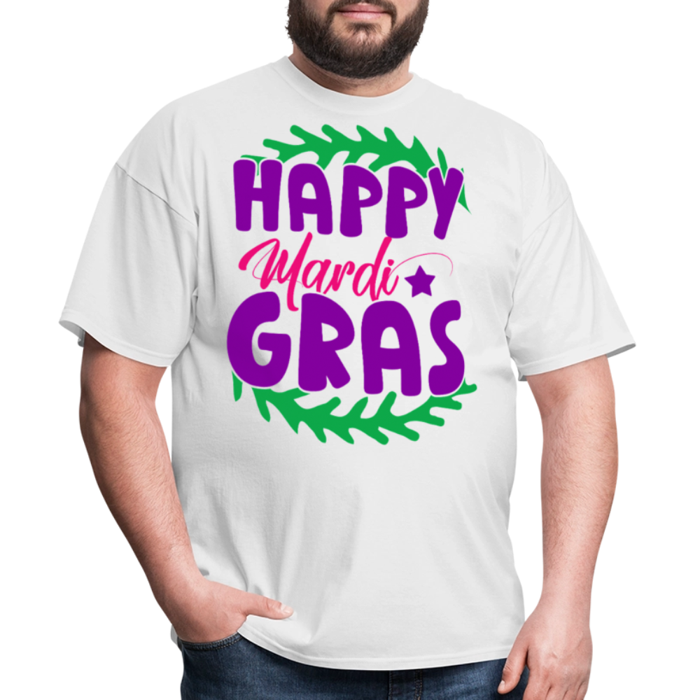 Happy Mardi Gras Graphic Tee New Orleans Carnival Festival T-shirt - white