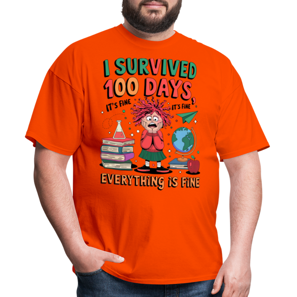 I Survived 100 Days of School Shirt - Funny Teacher and Student Celebration Unisex T-Shirt - orange