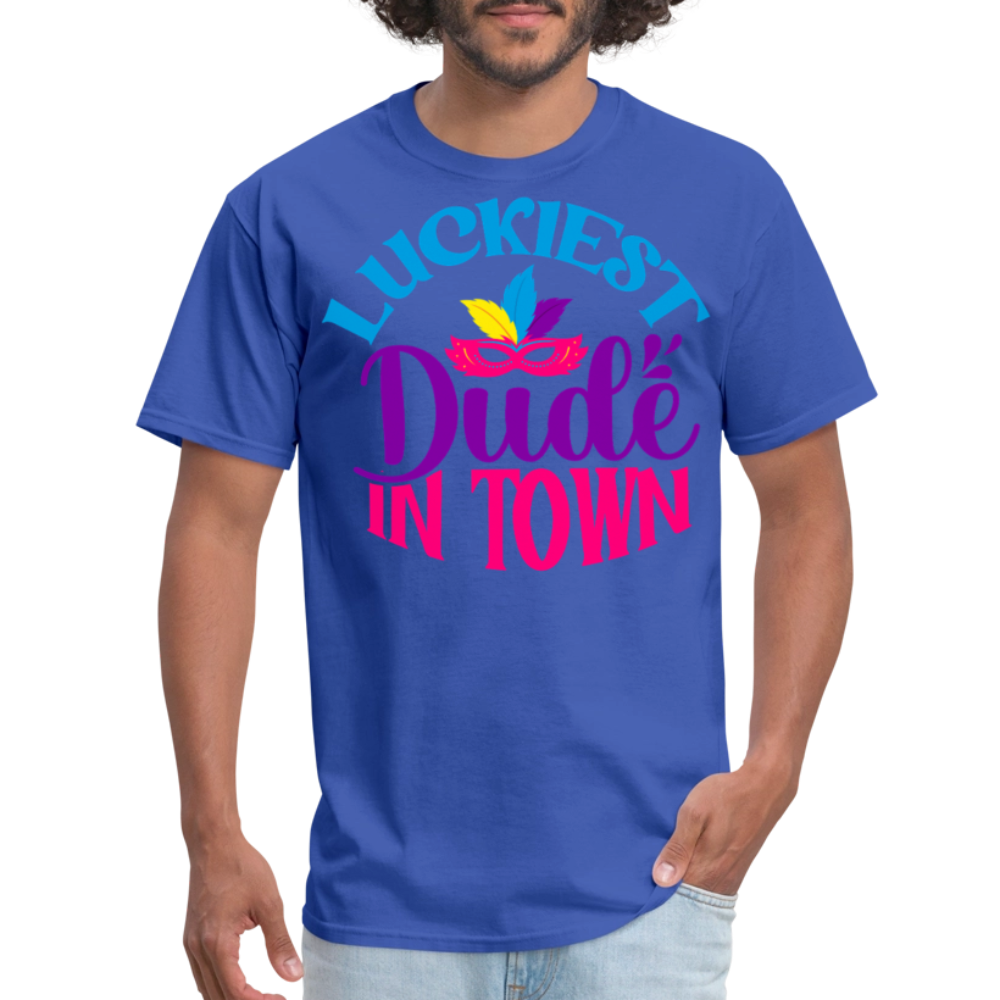 Luckiest Dude in Town Mardi Gras T-shirt - royal blue