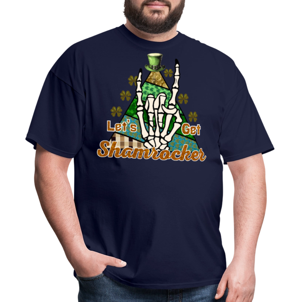 St Patrick’s Day Rock And Roll Skeleton Hand T-shirt - navy