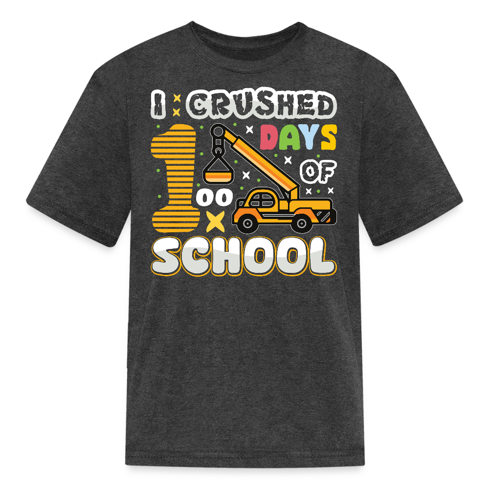 100th Day Of School Shirt For Kids Construction School T-shirt - heather black