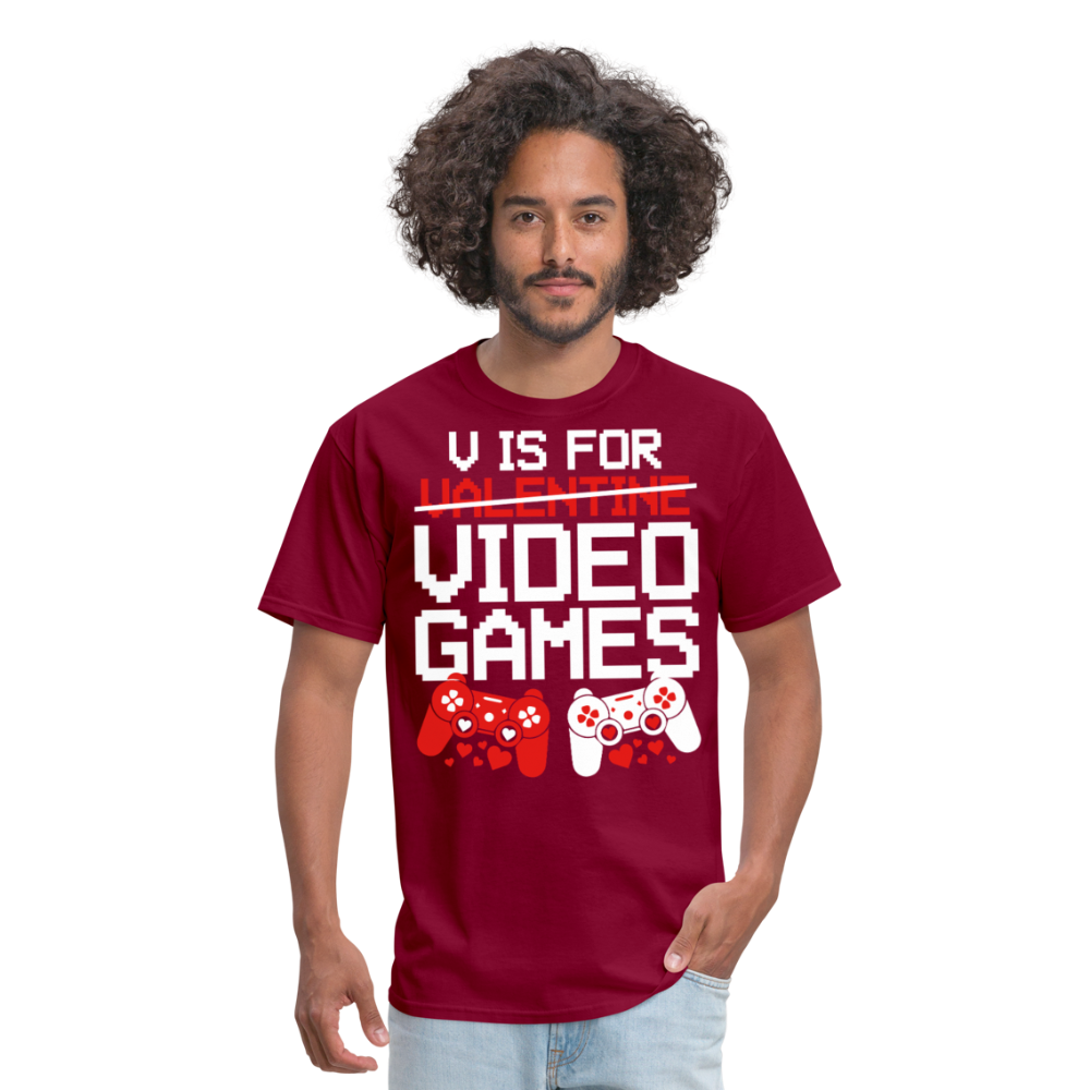 V Is For Video Games Funny Gamer Valentine's Gift - burgundy