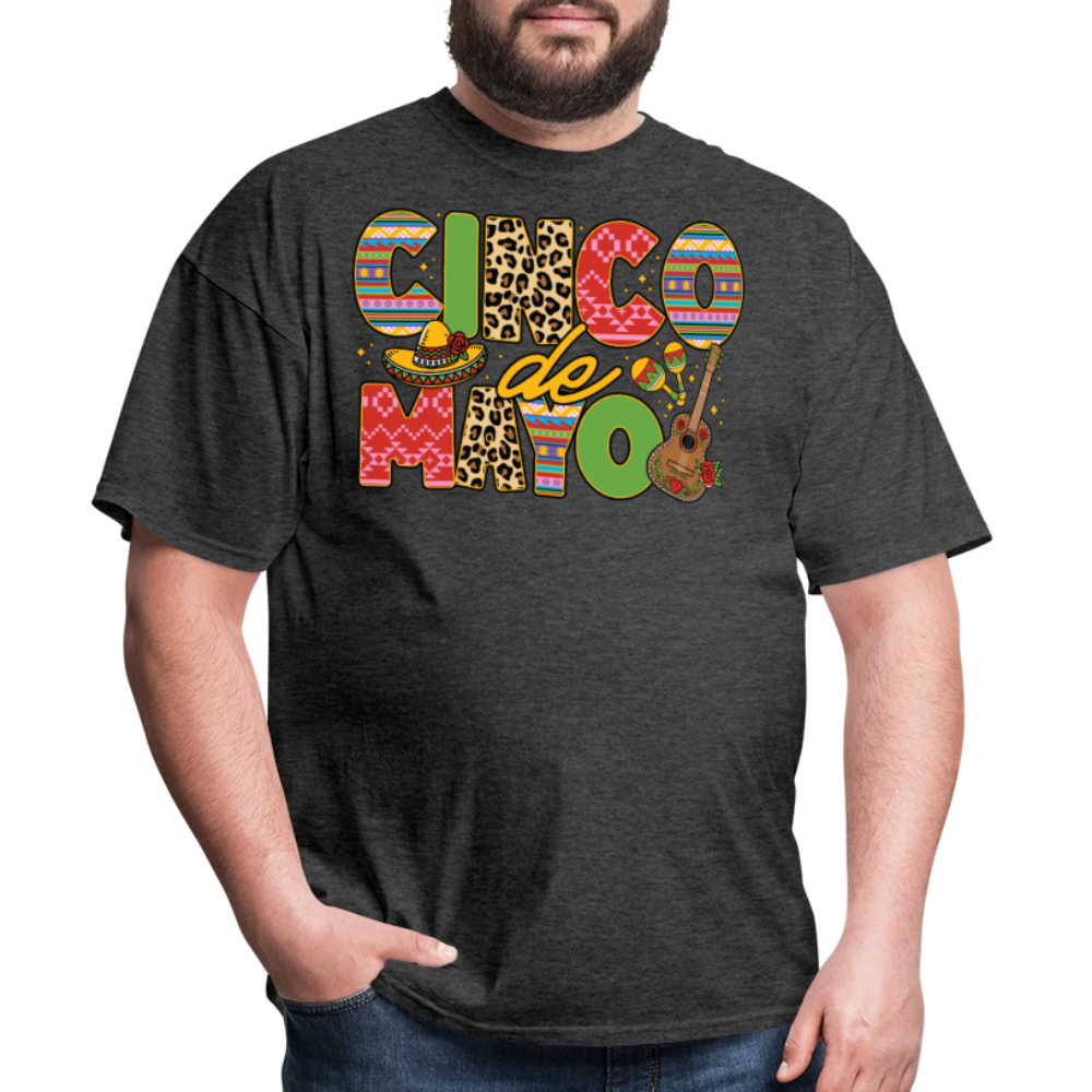 Leopard Print And Fiesta Design Cinco de Mayo T-shirt - heather black