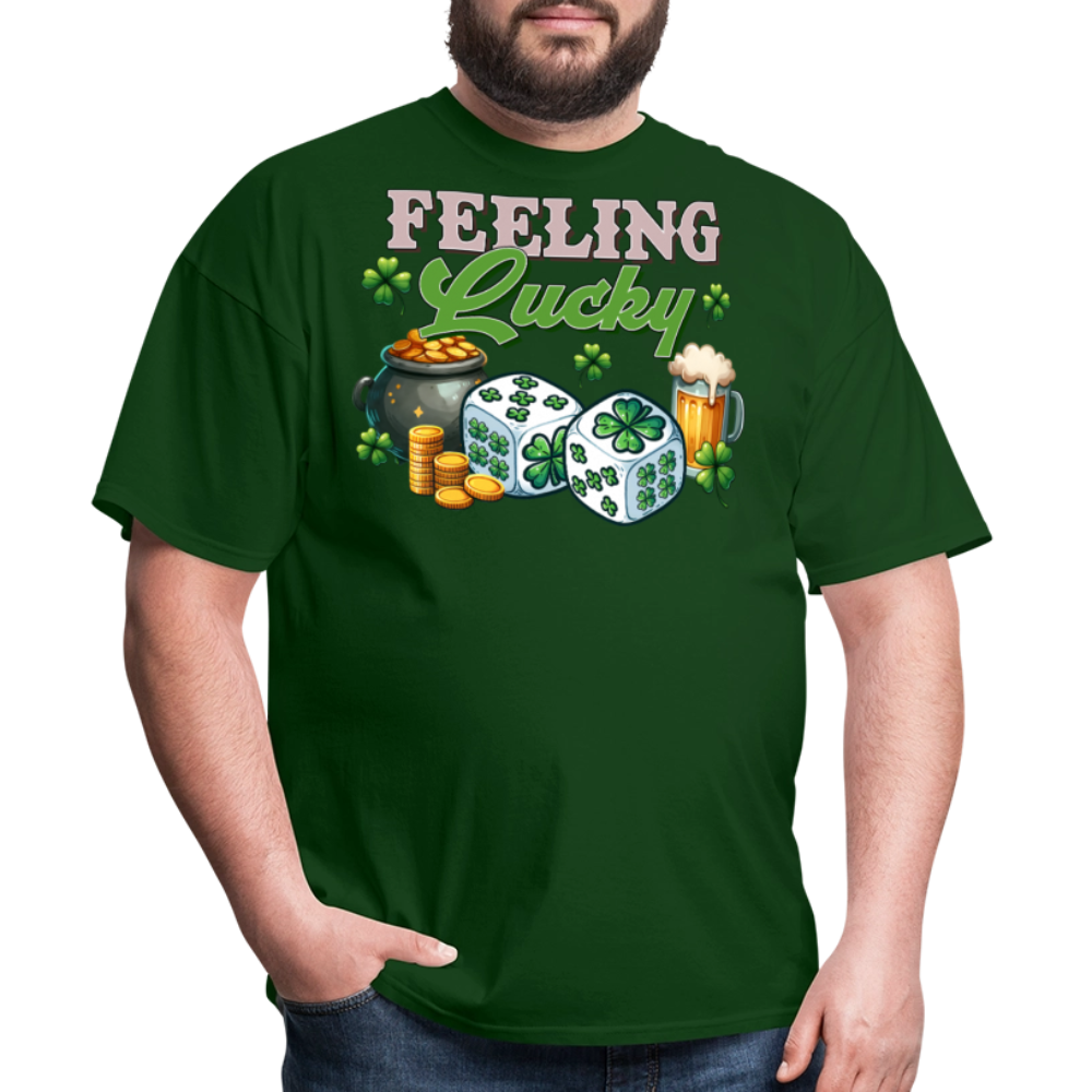 Feeling Lucky Irish Clover Graphic Gambling T-shirt - forest green