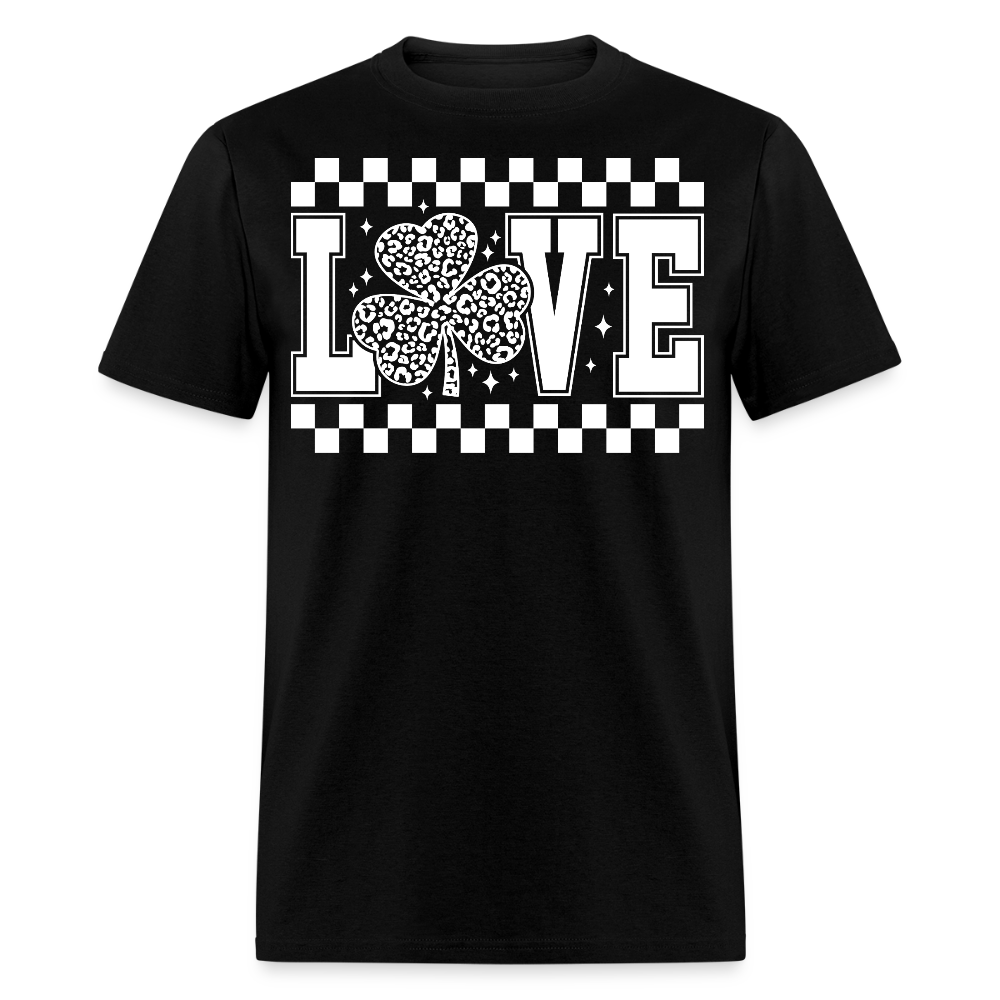 Shamrock Checkered Love Tee St Patrick’s Day leopard Print T-shirt - black