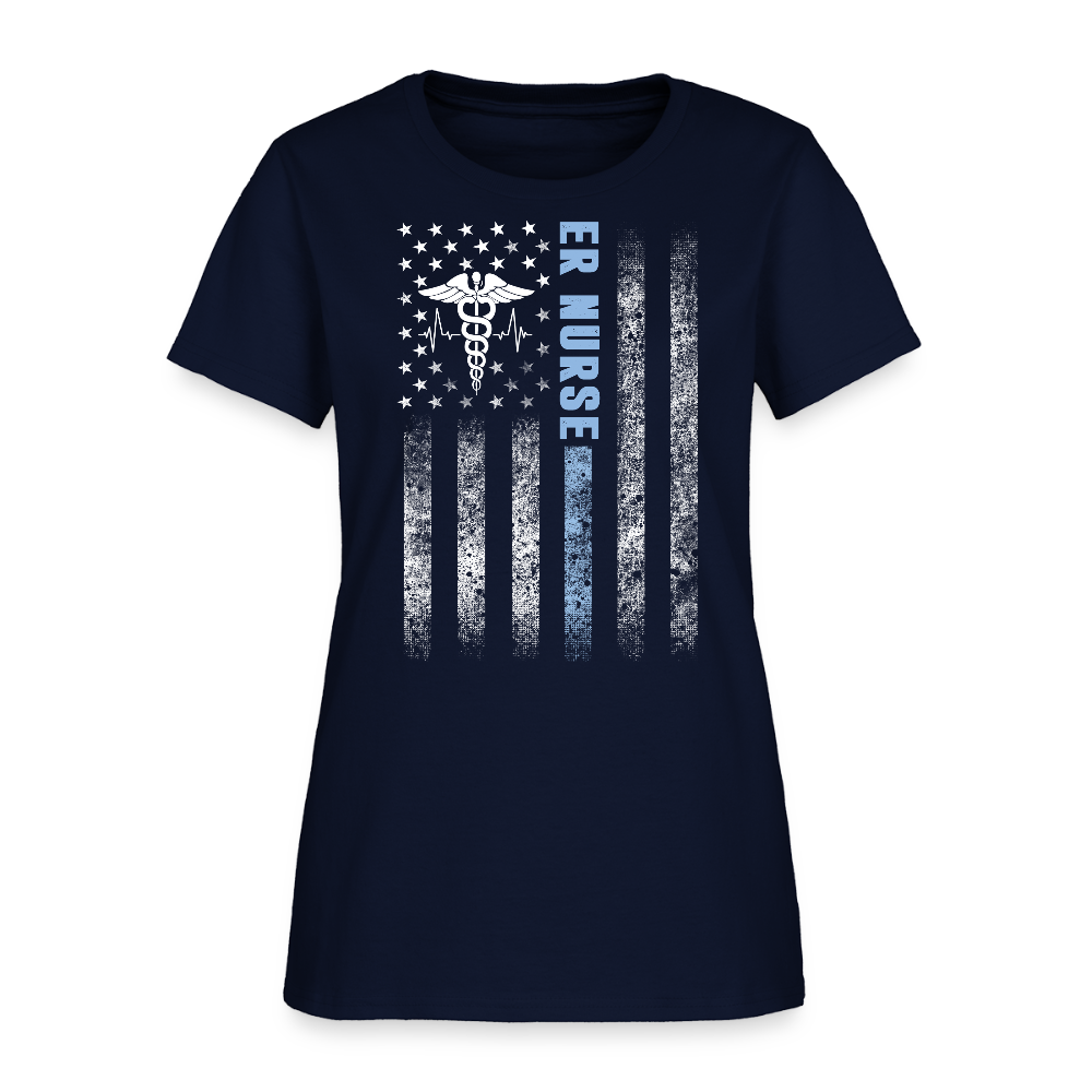 Blue Line ER Nurse American Flag T-Shirt - navy