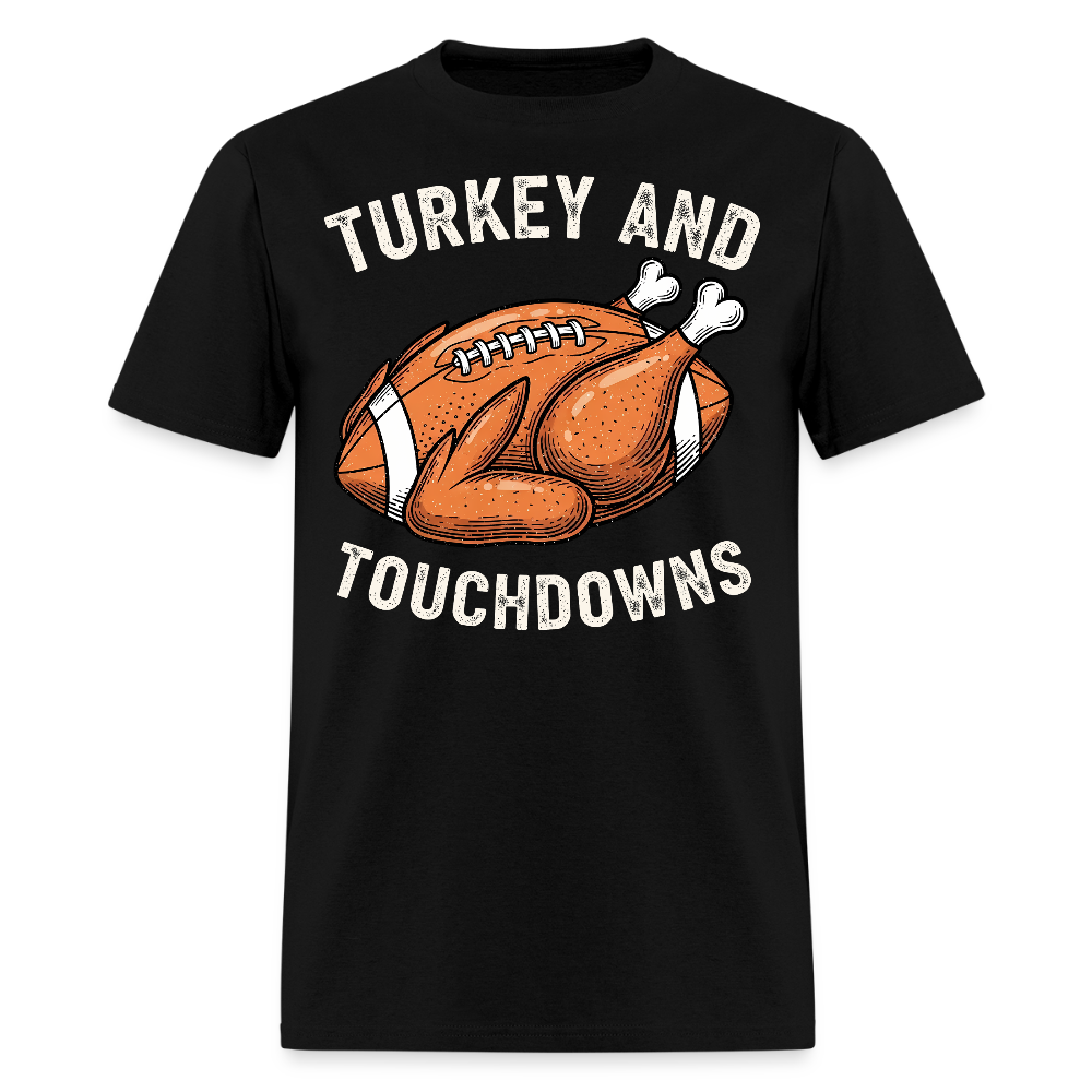 Turkey And Touchdowns Thanksgiving Football T-Shirt - black