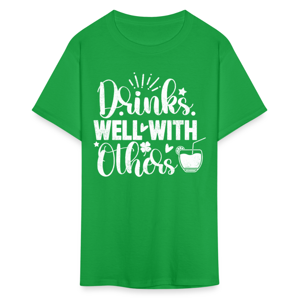 Drinks Well with Others Funny Beer T-Shirt for Party Lovers - bright green