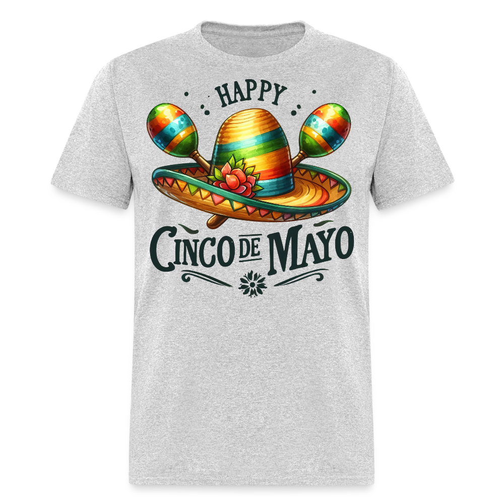 Colorful Sombrero And Maracas Festival Tee Cinco de MayoT-shirt - heather gray