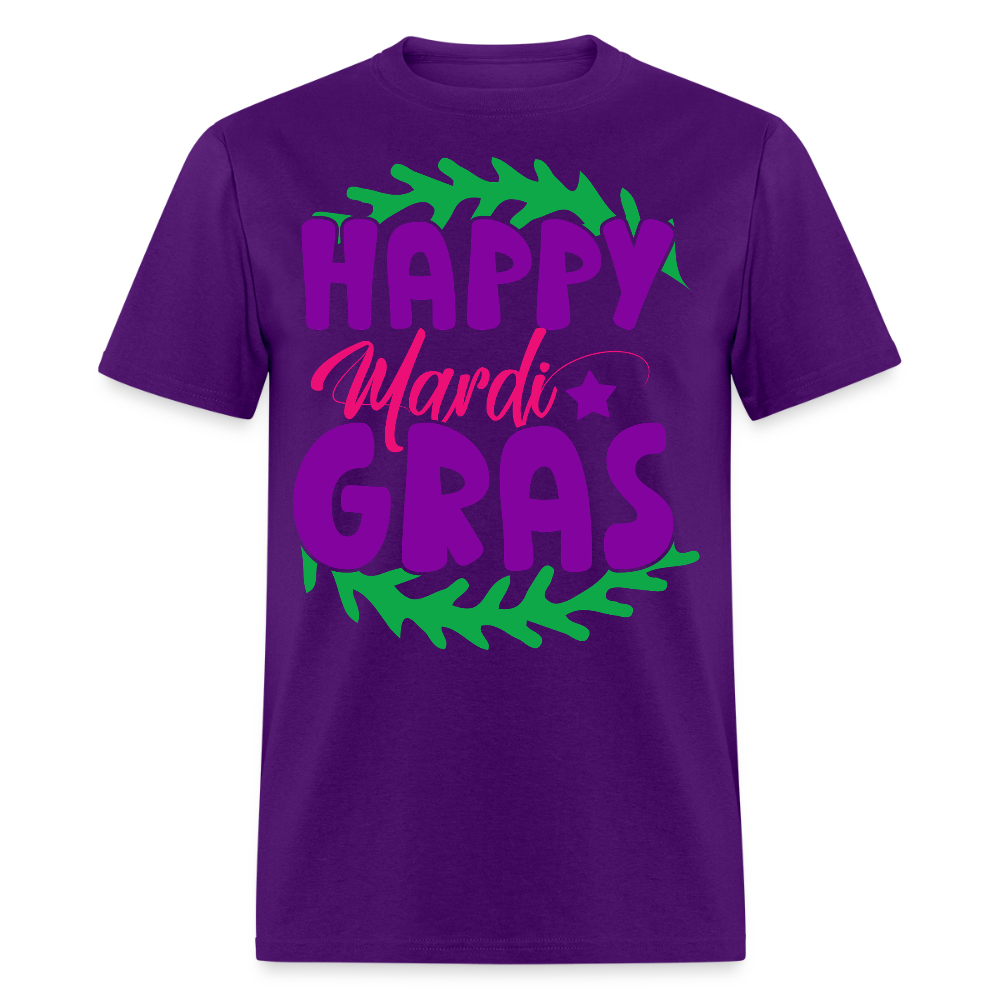 Happy Mardi Gras Graphic Tee New Orleans Carnival Festival T-shirt - purple