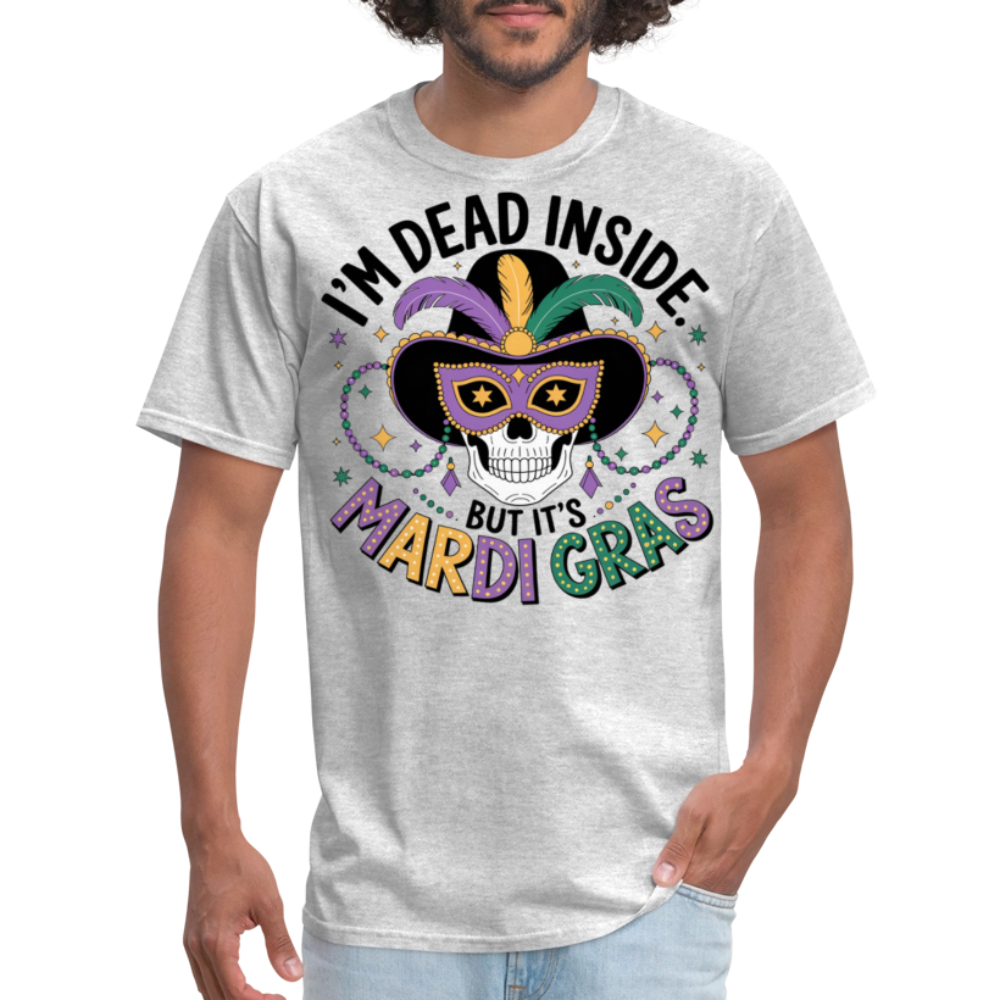 Skeleton Masquerade Party Tee Dead Inside But It’s Mardi Gras T-shirt - heather gray