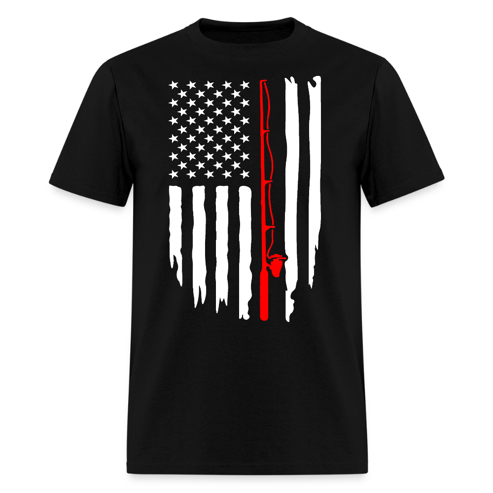 American Flag Fishing Rod Patriotic Fisherman T-Shirt - black