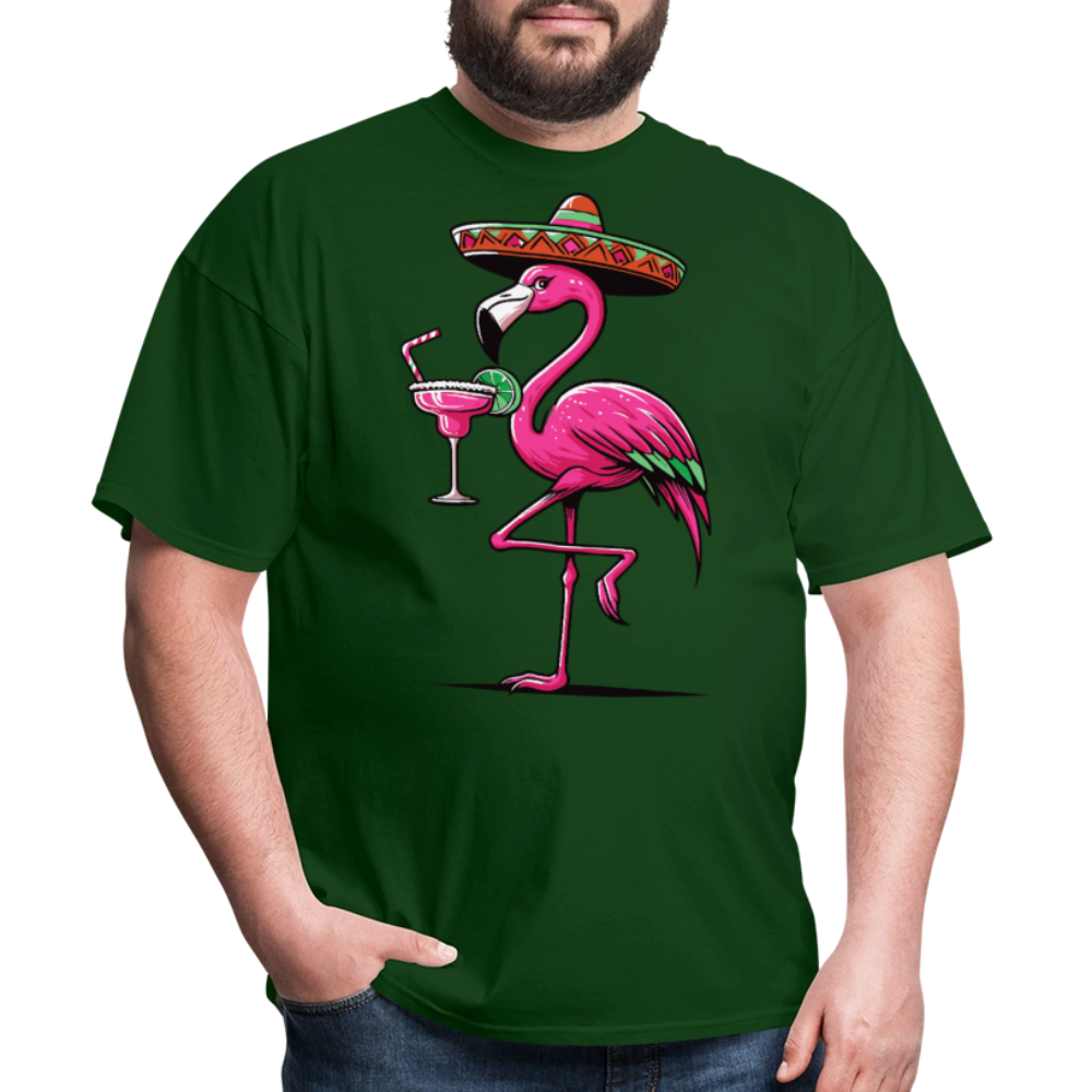 Tropical Flamingo Margarita Tee Pink Flamingo Drinking T-shirt - forest green