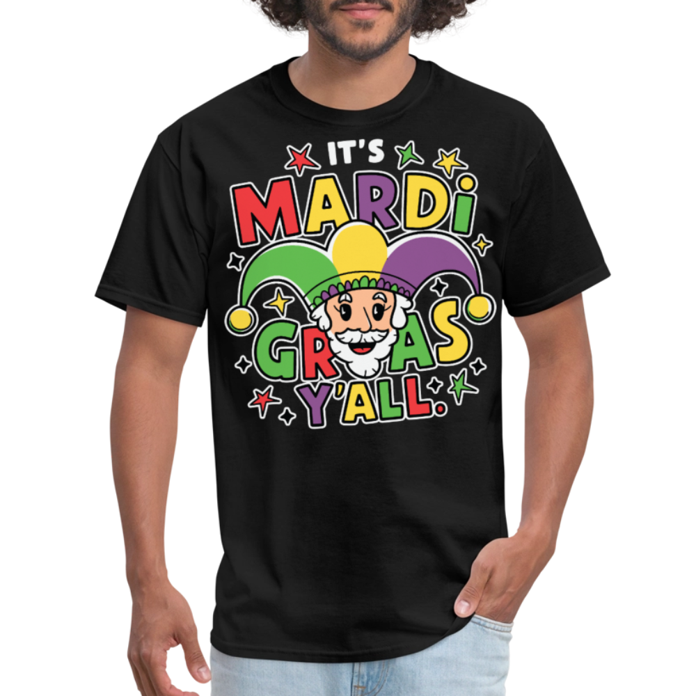 Funny Mardi Gras Party Shirt With Jester Festive Mardi Gras Y’all T-shirt - black