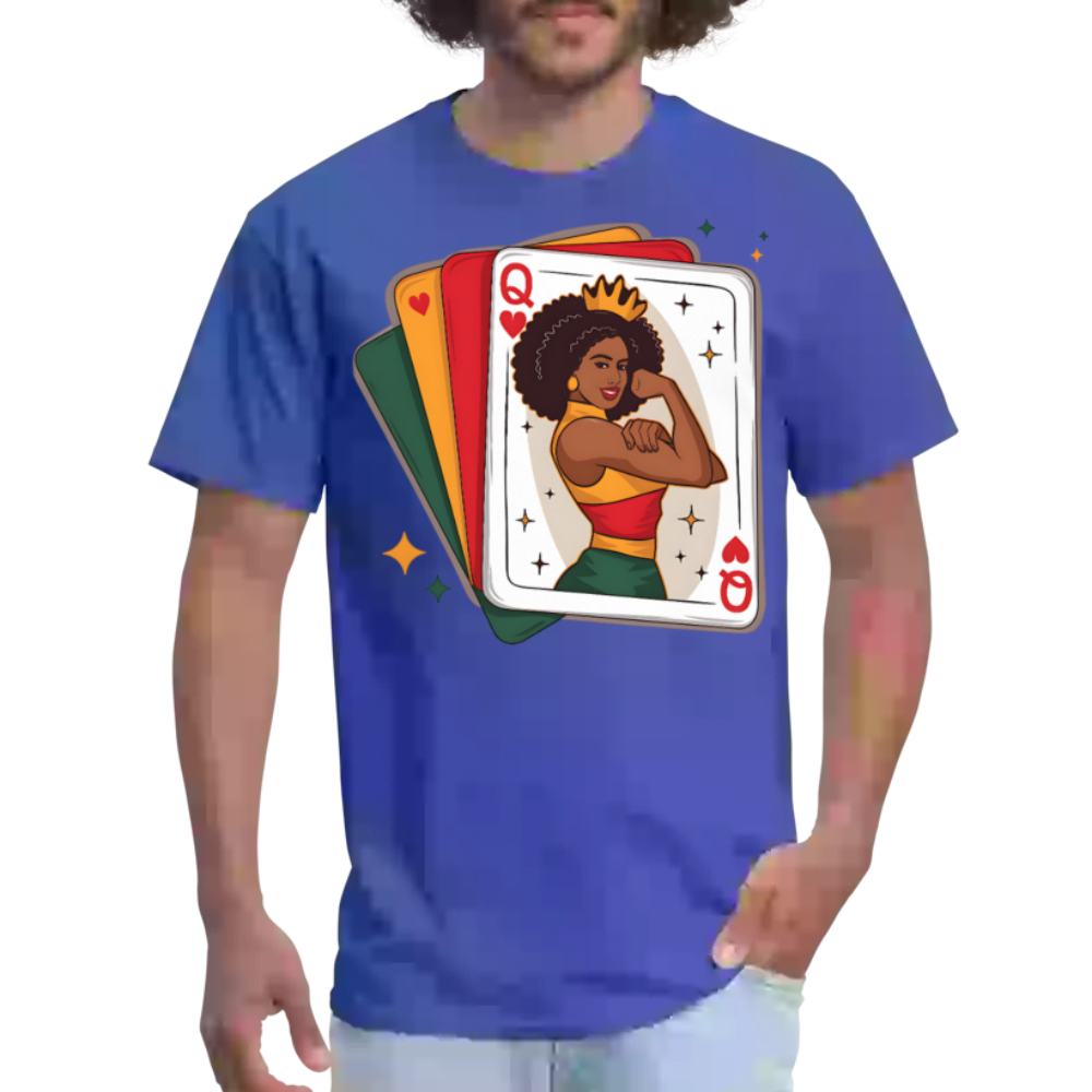 African American Queen Graphic Tee Black Queen Playing Card T-shirt - royal blue