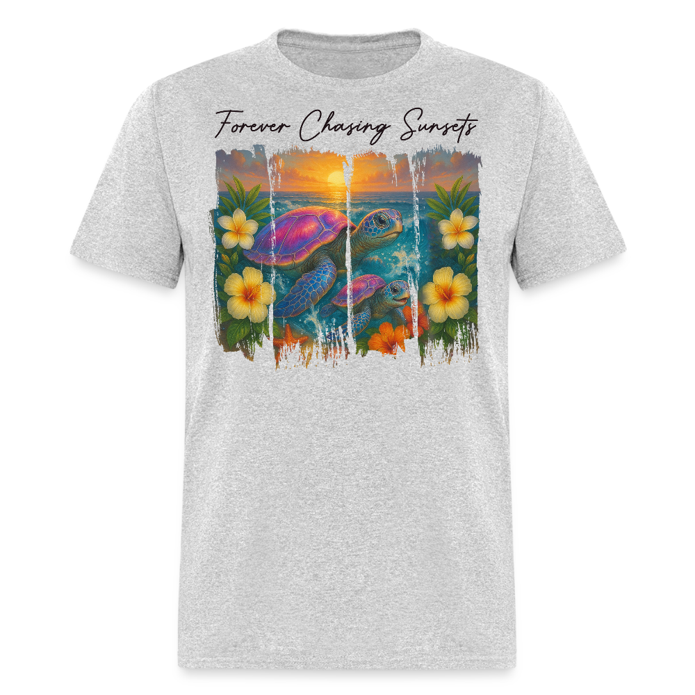 Forever Chasing Sunsets Beach Tropical Sea Turtle T-shirt - heather gray