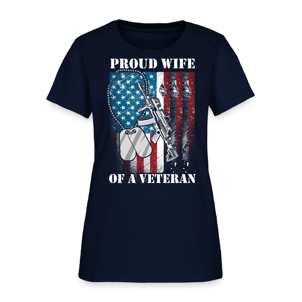 Proud Wife Of A Veteran Patriotic Military T-Shirt - navy
