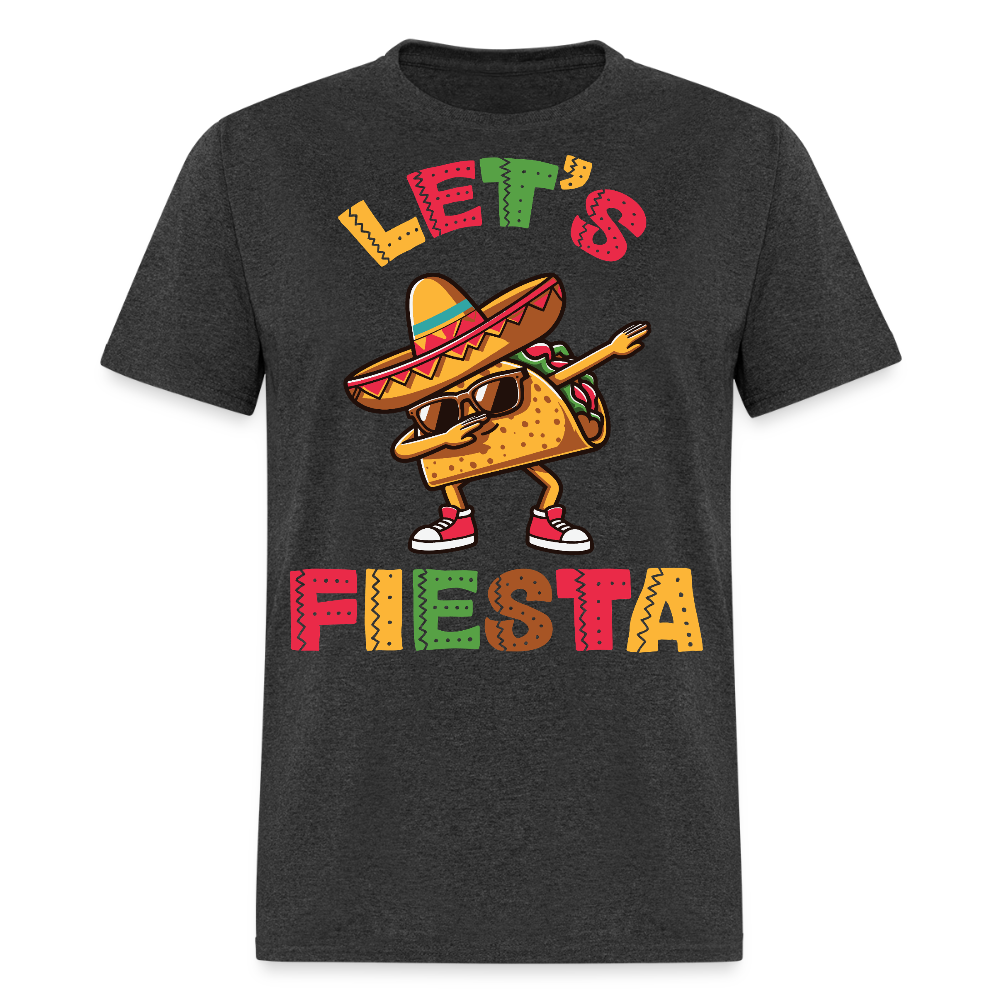 Sombrero-wearing Taco Cartoon Tee Let’s Fiesta Taco Dab T-shirt - heather black