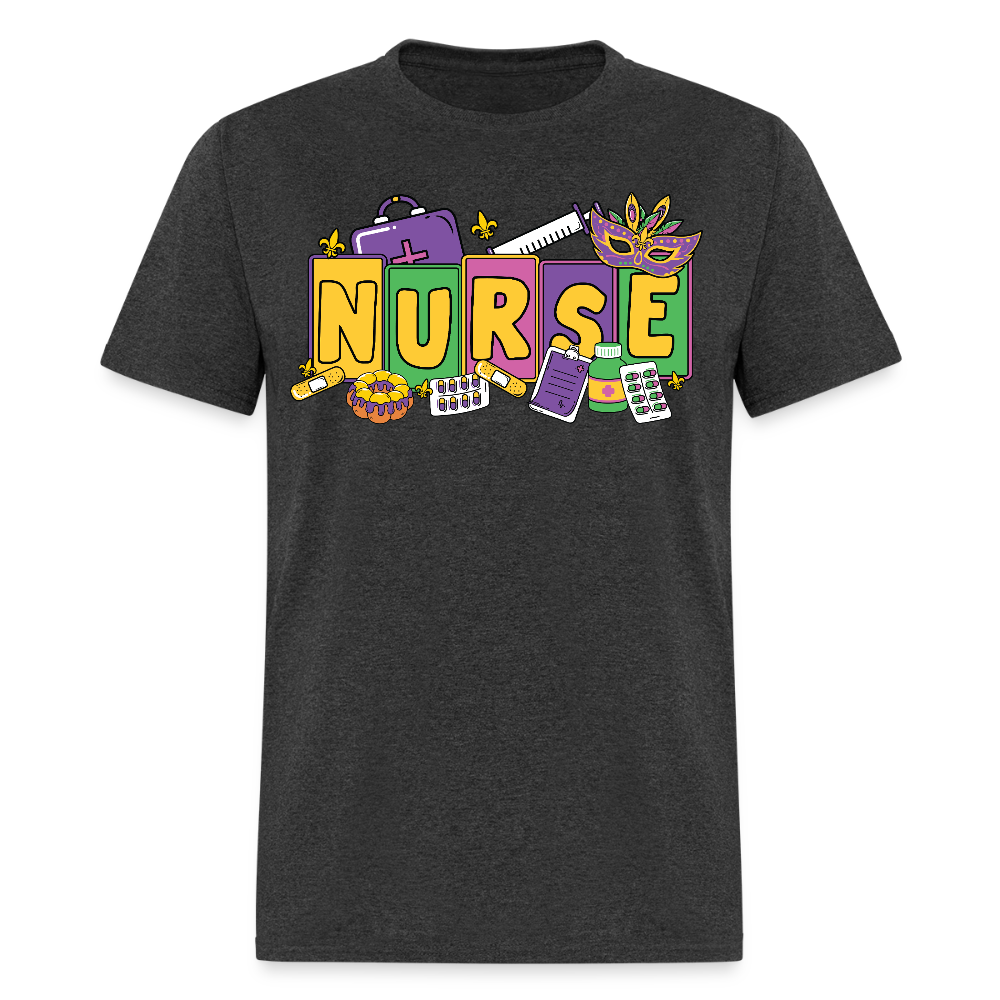 Mardi Gras Nurse Shirt For Healthcare Workers Nurse Appreciation T-shirt - heather black