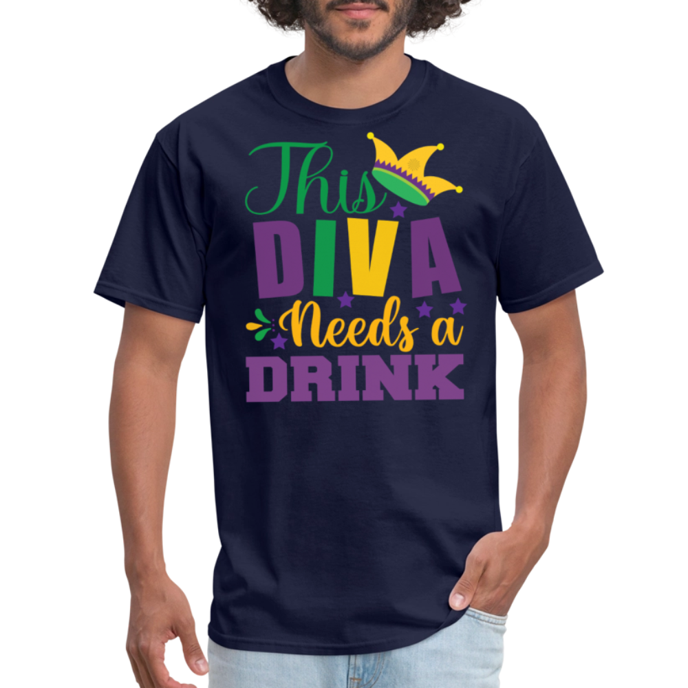 Mardi Gras Diva Drinking Shirt For Women Funny New Orleans T-shirt - navy
