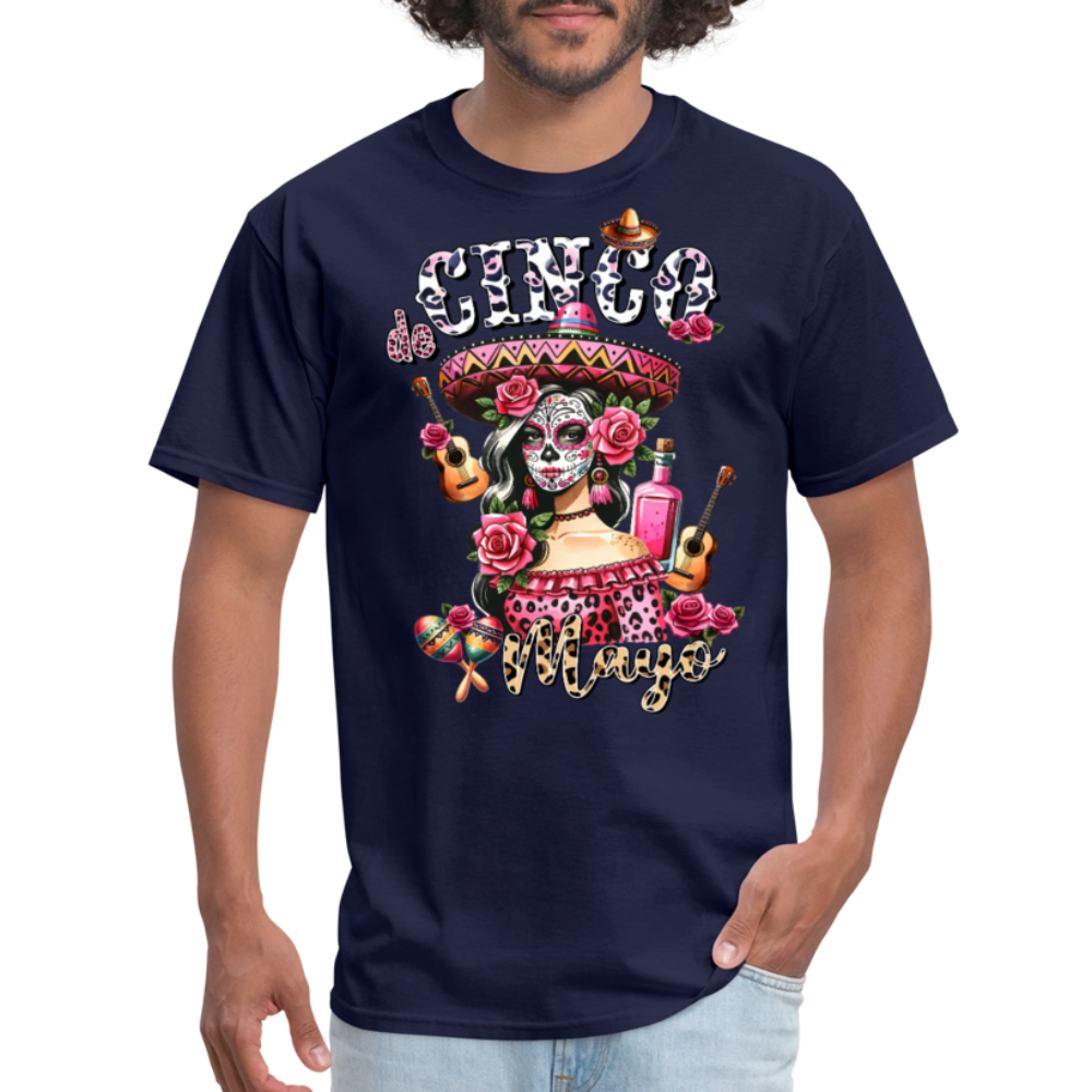 Mexican Fiesta Party Outfit Cinco De Mayo Sugar Skull T-Shirt - navy