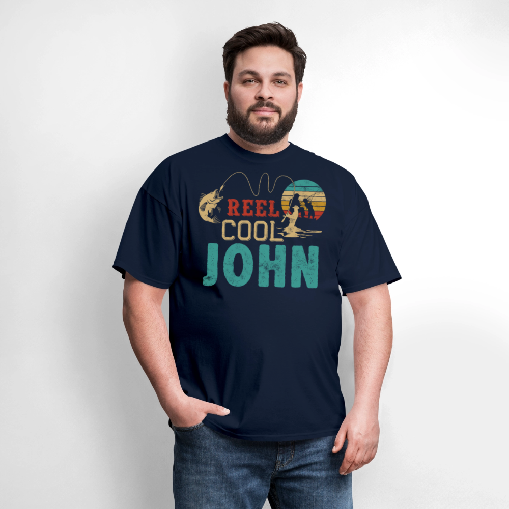Reel Cool John Personalized Fisherman Gifts For Dad T-shirt - navy