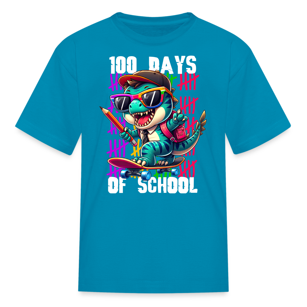 Dinosaur 100th day of school Tee Skater Dinosaur Kids School T-shirt - turquoise