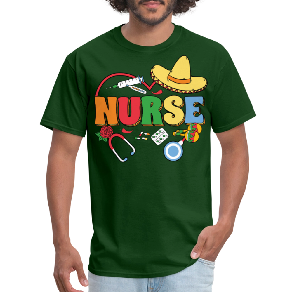 Nurse Shirt with Stethoscope and Maracas Cinco de Mayo Nurse T-shirt - forest green