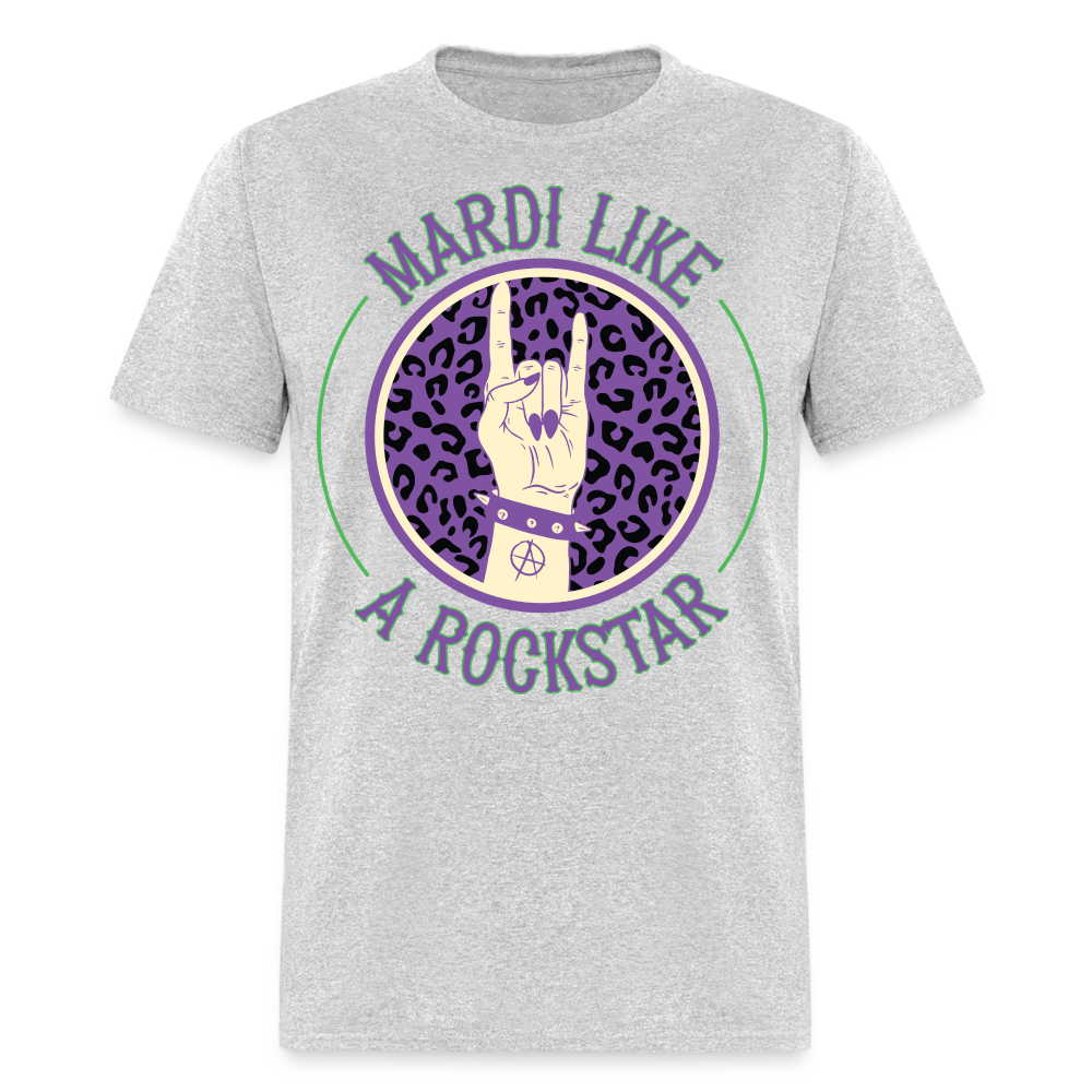 Leopard Print Rock Hand Gesture Tee Mardi Gras Rockstar T-shirt - heather gray