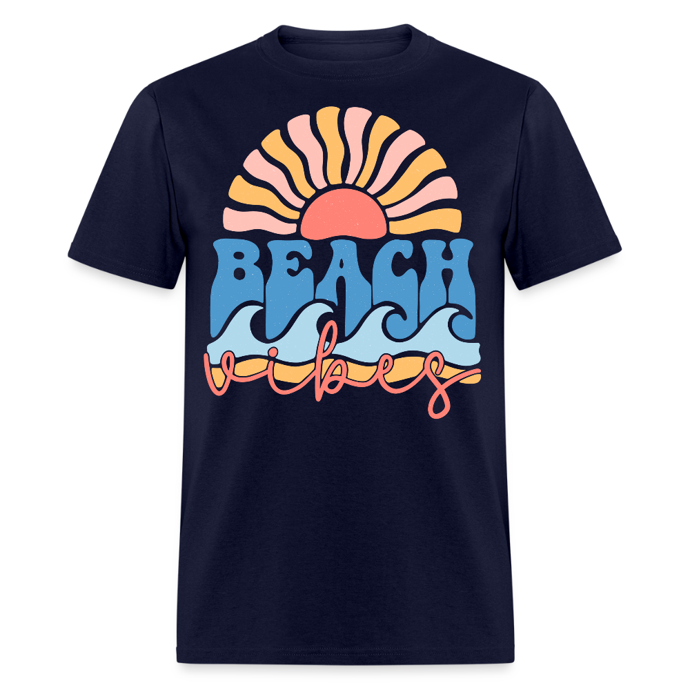 Retro Beach Vibes Sun And Wave T-shirt - navy