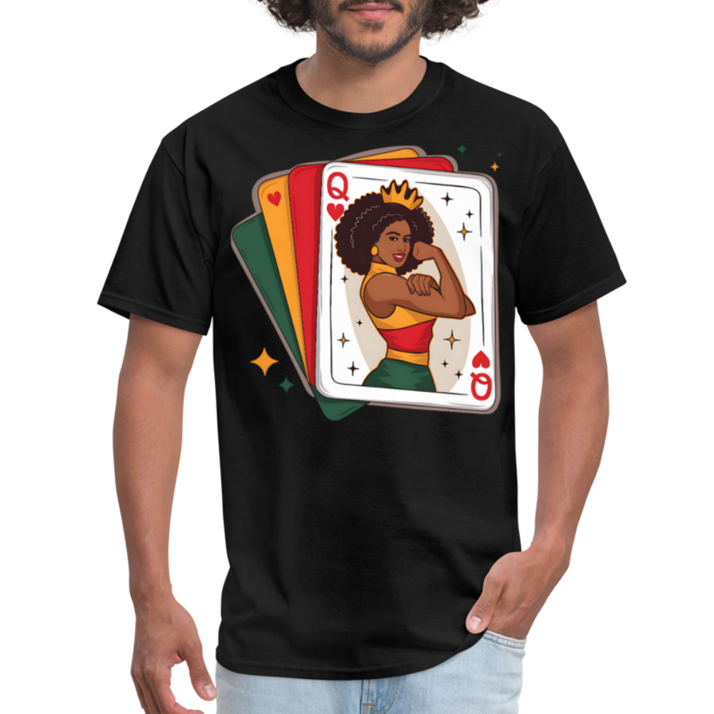 African American Queen Graphic Tee Black Queen Playing Card T-shirt - black