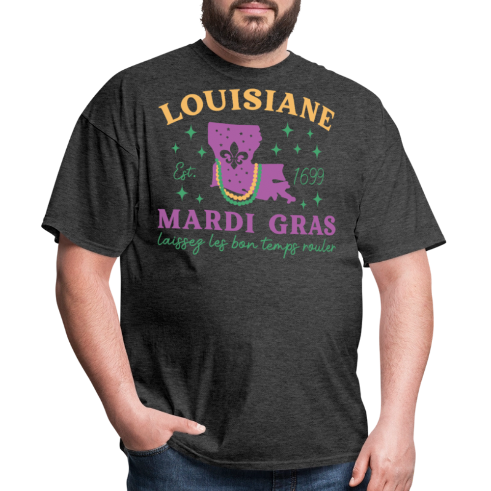 Louisiana State Pride Mardi Gras Tee Laissez Les Bon Temps Rouler T-shirt - heather black