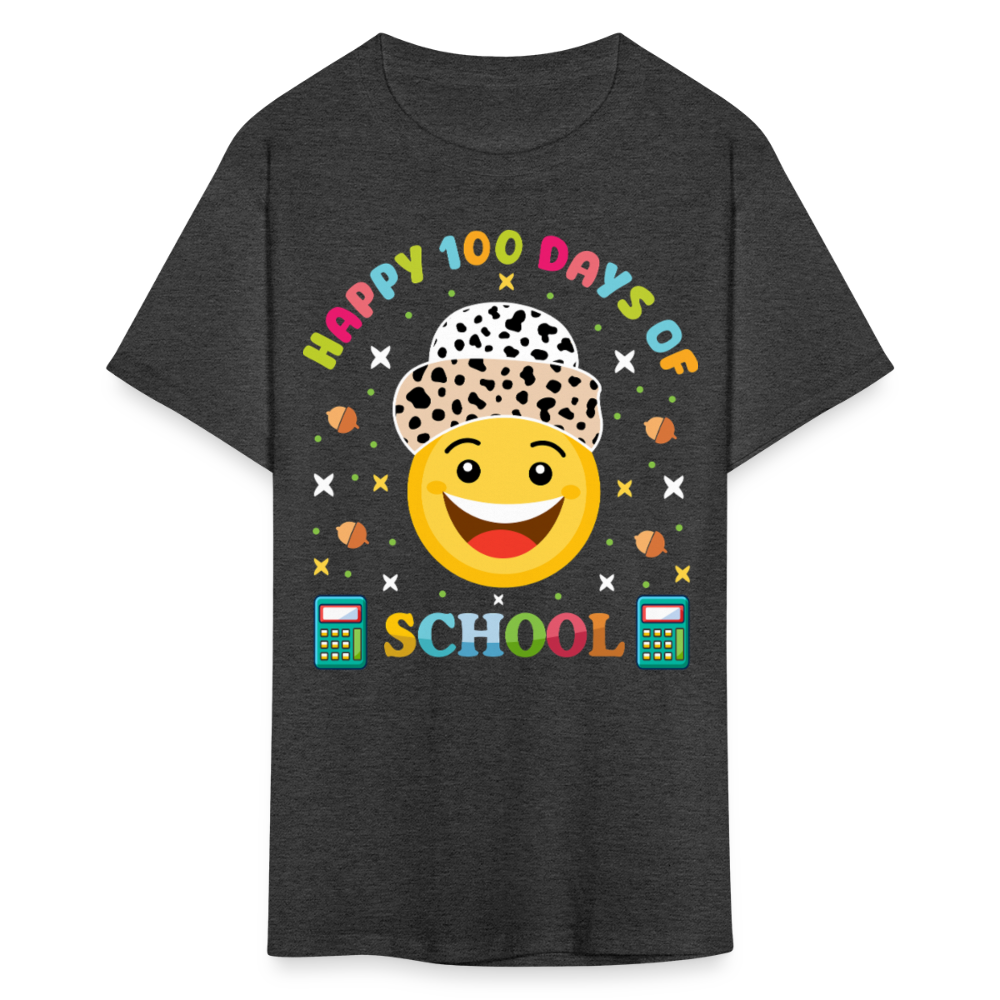 Happy 100 Days of School Teacher Tee 100 Days Smiley Face T-shirt - heather black