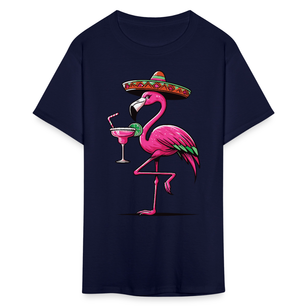 Tropical Flamingo Margarita Tee Pink Flamingo Drinking T-shirt - navy