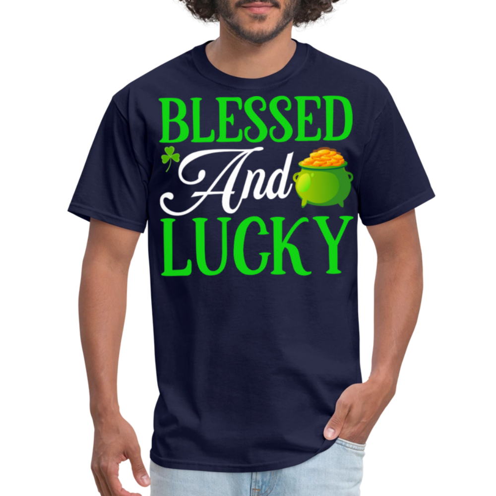 Funny Irish Blessed And Lucky Christian T-shirt - navy