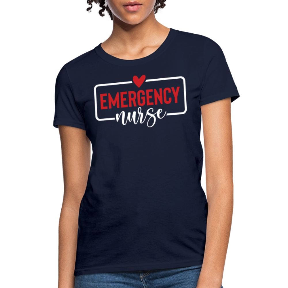 Red And White Emergency Nurse T-Shirt - navy