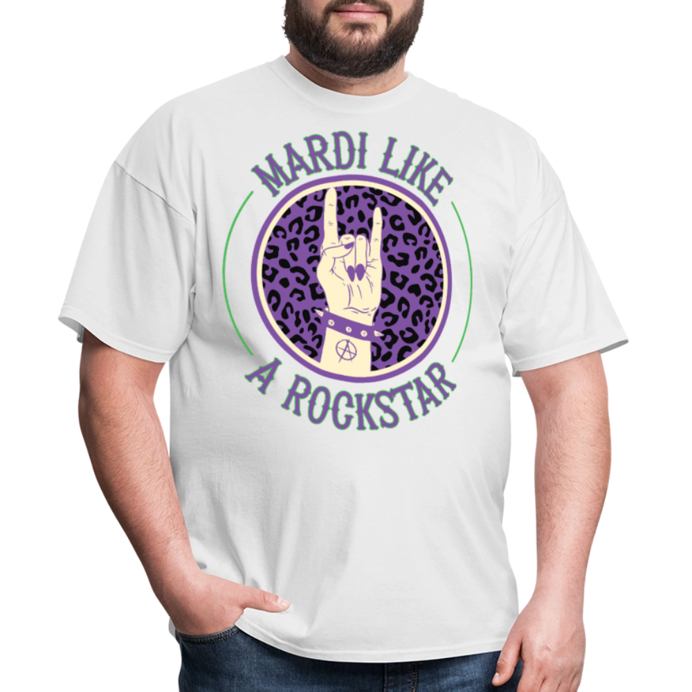 Leopard Print Rock Hand Gesture Tee Mardi Gras Rockstar T-shirt - white