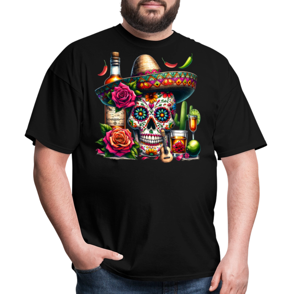 Colorful Mexican Skull Shirt Day Of The Dead Sugar Skull T-shirt - black